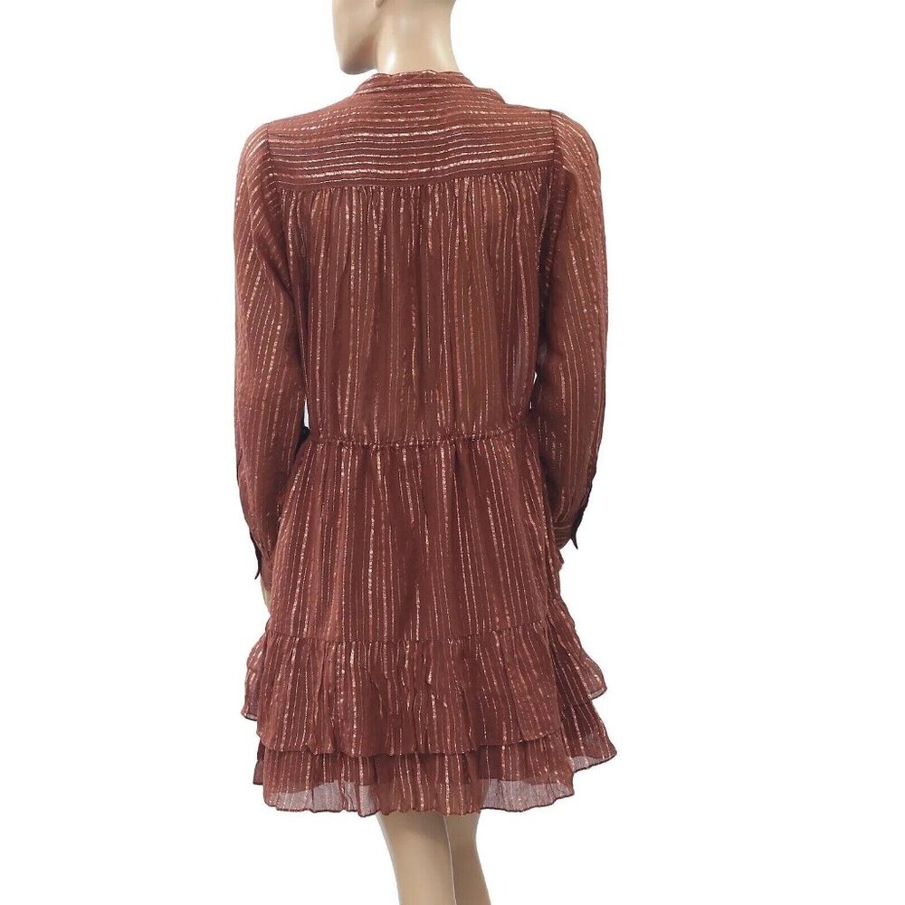Ulla Johnson Della Metallic Striped Mini Dress Tiered Brown Resort S NEW 202577 - Picture 6 of 7